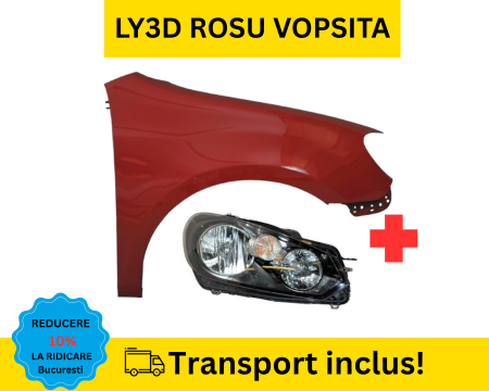 GOLF 6 VI 2008-2012 - Aripa cu Far dreapta fata VW Golf 6 VI Hatchback 2008-2012 LY3D Rosu VOPSITA