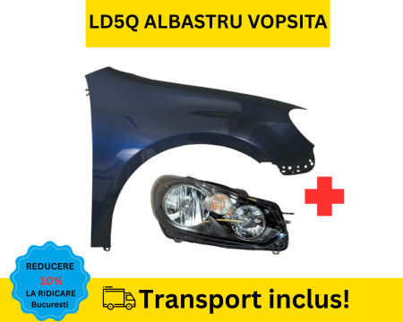 GOLF 6 VI 2008-2012 - Aripa cu Far dreapta fata VW Golf 6 VI Hatchback 2008-2012 LD5Q Albastru VOPSITA