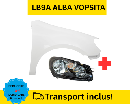 GOLF 6 VI 2008-2012 - Aripa cu Far dreapta fata VW Golf 6 VI Hatchback 2008-2012 LB9A Alba VOPSITA