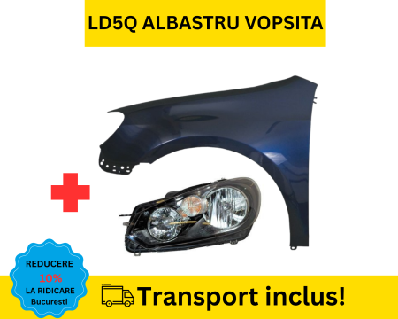 GOLF 6 VI 2008-2012 - Aripa cu Far stanga fata VW Golf 6 VI Hatchback 2008-2012 LD5Q Albastru VOPSITA