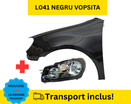 GOLF 6 VI 2008-2012 - Aripa cu Far stanga fata VW Golf 6 VI Hatchback 2008-2012 L041 Negru lucios VOPSITA
