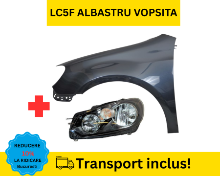 GOLF 6 VI 2008-2012 - Aripa cu Far stanga fata VW Golf 6 VI Hatchback 2008-2012 LC5F Albastru VOPSITA