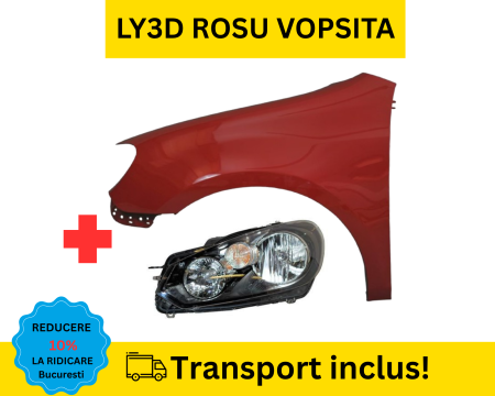 GOLF 6 VI 2008-2012 - Aripa cu Far stanga fata VW Golf 6 VI Hatchback 2008-2012 LY3D Rosu VOPSITA