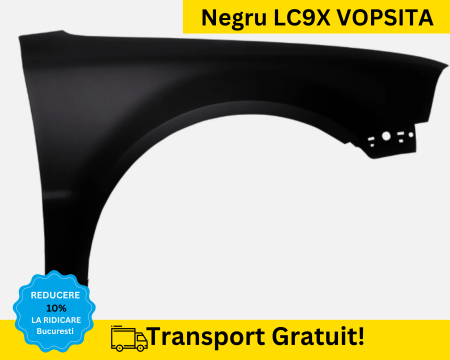 PASSAT B5 1998-2005 - Aripa fata dreapta Volkswagen Passat B5 2003-2005 fara semnal Negru LC9X VOPSITA
