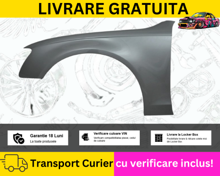 A4 B8 2007-2011 - Aripa stanga fata Gri LX7R Audi A4 B8.5 Facelift 2012-2015 VOPSITA Tu alegi culoarea