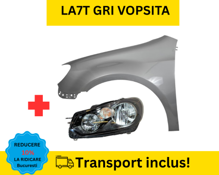 GOLF 6 VI 2008-2012 - Aripa cu Far stanga fata VW Golf 6 VI Hatchback 2008-2012 LA7T Gri VOPSITA