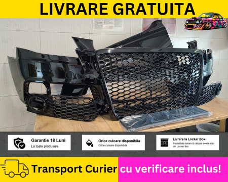 Bara + Aripa stanga + Grile fata Negru Lucios LY9B  Audi A4 B8 2008-2011 + S-LINE Spalator far VOPSITA Tu alegi culoarea [1]