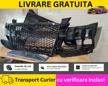 A4 B8 2007-2011 - Bara + Aripa dreapta + Grile fata Negru Lucios LY9B  Audi A4 B8 2008-2011 + S-LINE Spalator far VOPSITA Tu alegi culoarea