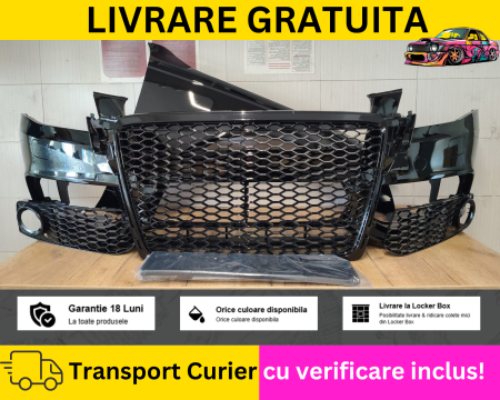 Bara + Aripa dreapta + Grile fata Negru Lucios LY9B  Audi A4 B8 2008-2011 + S-LINE Spalator far VOPSITA Tu alegi culoarea [1]