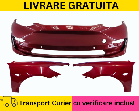 MODEL 3 - Bara + Aripi fata Rosu Visiniu PPMR VOPSITA TESLA Model 3 2017-2023 cu gauri senzori parcare 6x
