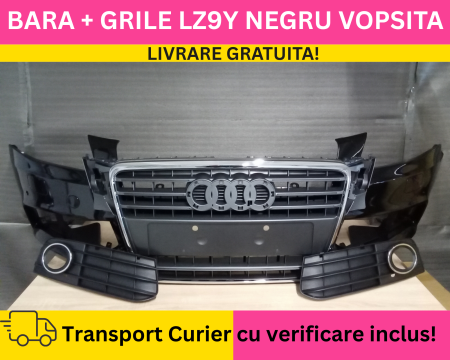 Bara completa fata + Grile Audi A4 B8 2008-2011 + S-LINE cu spalator far, senzori parcare VOPSITA LZ9Y NEGRU