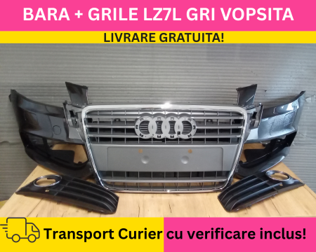 A4 B8 2007-2011 - Bara completa fata + Grile Audi A4 B8 2008-2011 + S-LINE cu spalator far VOPSITA LZ7L GRI
