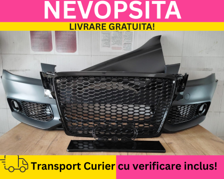 A4 B8 2007-2011 - Bara + Aripa stanga fata + Grile Fagure RS LOOK Audi A4 B8 + S-LINE 2008-2011 Simpla fara spalator far, senzori NEVOPSITA