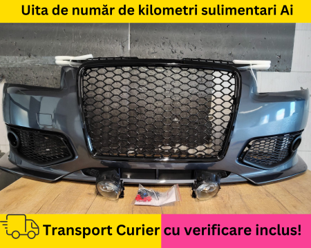 A3 8P 2003-2012 - Bara fata completa RS LOOK Audi A3 8P 2005-2008 S-LINE cu proiectoare ceata LZ7L Gri la culoare VOPSITA