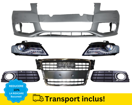AUDI - Bara fata grile, Faruri xenon Audi A4 B8 2007-2011 cu Spalator far, senzori parcare GRI LY7G VOPSITA