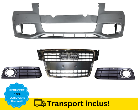 AUDI - Bara fata cu grile Audi A4 B8 2007-2011 cu Spalator far, senzori parcare GRI LY7G VOPSITA