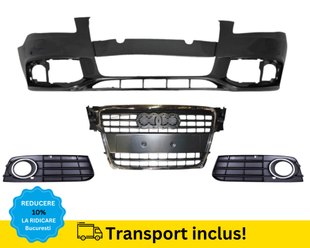 AUDI - Bara fata cu grile Audi A4 B8 2007-2011 cu Spalator far, senzori parcare NEGRU LY9B VOPSITA 