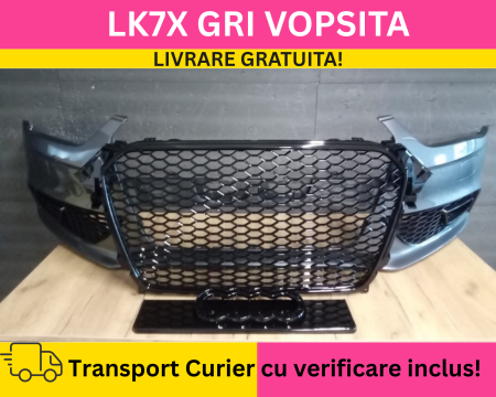 A4 B8.5 2012-2015 - Bara fata + Grile Fagure RS LOOK Audi A4 B8.5 2011-2015 cu spalator far VOPSITA LK7X Gri