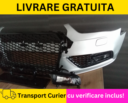 Bara fata Completa + Proiectoare + Grile Fagure RS LOOK VOPSITA Gri LX7W LY7W Audi A4 B8.5 2011-2015 [1]