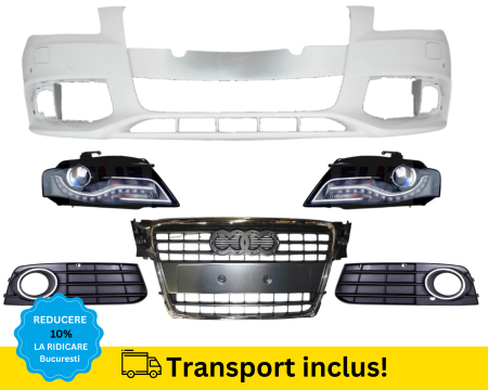 AUDI - Bara fata cu grile Audi A4 B8 2007-2011 cu Spalator far, senzori parcare ALB LY9C VOPSITA