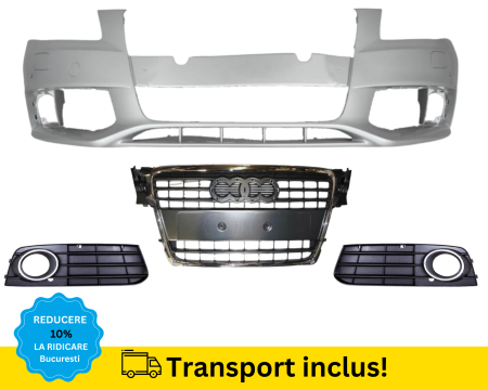 AUDI - Bara fata cu grile Audi A4 B8 2007-2011 cu Spalator far, senzori parcare GRI LX7W VOPSITA