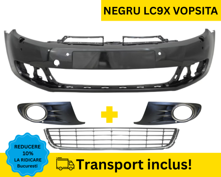 GOLF 6 VI 2008-2012 - Bara fata cu Grile VW Golf 6 VI Hatchback 2008-2012  spalator far, senzori parcare Negru LC9X VOPSITA