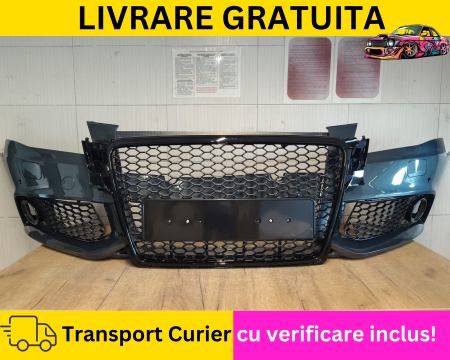 A4 B8 2007-2011 - Bara fata + Grile LZ7H GRI Audi A4 B8 + S-LINE 2008-2011 + S-LINE cu spalator far + senzori parcare VOPSITA TU Alegi culoarea 