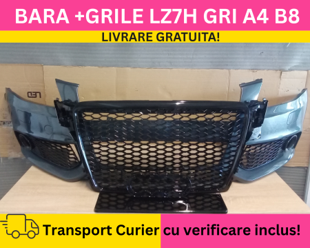 A4 B8 2007-2011 - Bara fata + Grile Audi A4 B8 + S-LINE 2008-2011 + S-LINE cu spalator far VOPSITA LZ7H GRI