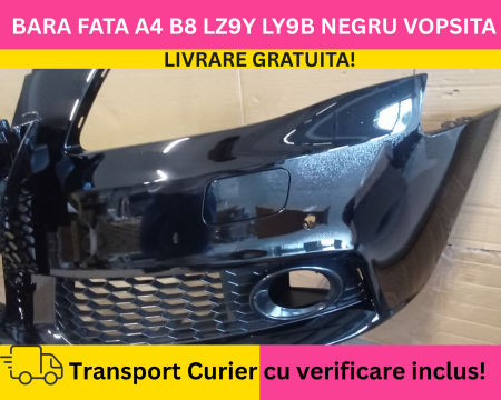 Bara fata + Grile Fagure RS LOOK Audi A4 B8 2008-2011 cu spalator far, senzori VOPSITA LZ9Y LY9B NEGRU LUCIOS [1]