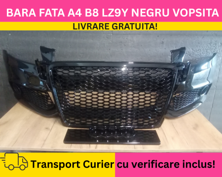 A4 B8 2007-2011 - Bara fata + Grile Fagure RS LOOK Audi A4 B8 2008-2011 SIMPLA VOPSITA LZ9Y LY9B NEGRU LUCIOS 