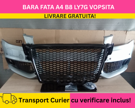 A4 B8 2007-2011 - Bara fata + Grile Fagure RS LOOK Audi A4 B8 2008-2011 cu spalator far, senzori VOPSITA LY7G GRI