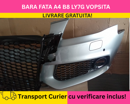 Bara fata + Grile Fagure RS LOOK Audi A4 B8 2008-2011 cu spalator far, senzori VOPSITA LY7G GRI [1]