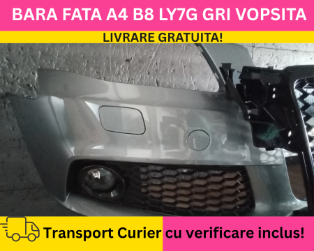 Bara fata + Grile + Proiectoare Fagure RS LOOK Audi A4 B8 2008-2011 + S-LINE cu spalator far VOPSITA LY7G GRI [2]