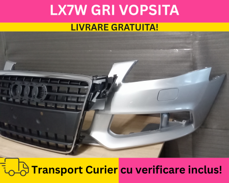Bara fata + Grila radiator Audi A4 B8 2008-2011 + S-LINE cu spalator far VOPSITA LX7W GRI [1]