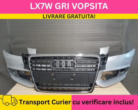 Bara fata + Grila radiator Audi A4 B8 2008-2011 + S-LINE cu spalator far VOPSITA LX7W GRI