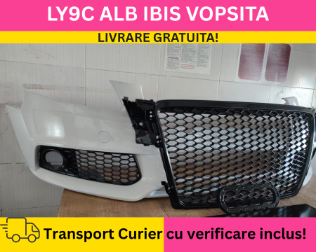 Bara fata + Grile Fagure RS LOOK Audi A4 B8 2008-2011 + S-LINE Simpla fara spalator far, senzori VOPSITA LY9C ALB [1]