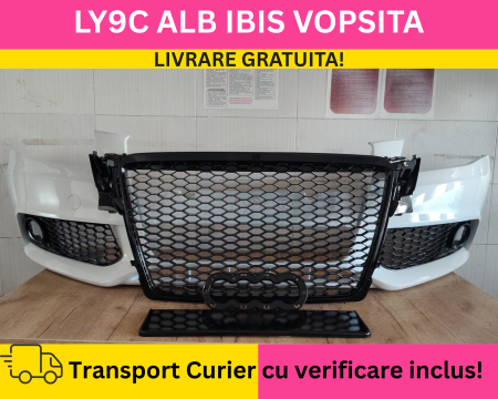 Bara fata + Grile Fagure RS LOOK Audi A4 B8 2008-2011 + S-LINE Simpla fara spalator far, senzori VOPSITA LY9C ALB