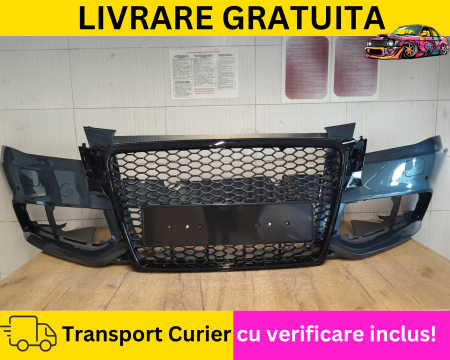 A4 B8 2007-2011 - Bara fata + Grila radiator LZ7H GRI Audi A4 B8 + S-LINE 2008-2011 + S-LINE cu spalator far + senzori parcare VOPSITA TU Alegi culoarea