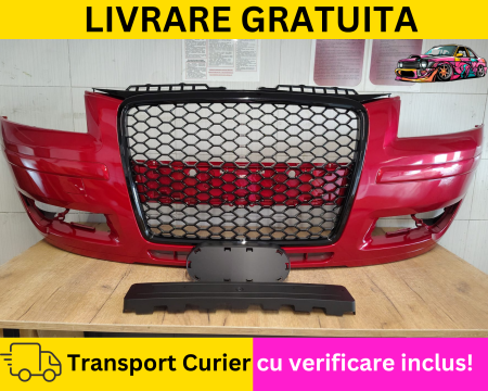 A3 8P 2003-2012 - Bara fata RS-LOOK Rosu VOPSITA Audi A3 8P 2005-2008 cu gauri spalator far