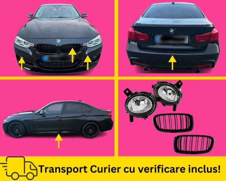 SERIA 3 F30 F31 2011-2017 - Bodykit Pachet Exterior M Bara fata + spate + praguri + proiectoare + grile BMW Seria 3 F30 2011-2017 475 Negru la culoare VOPSITE