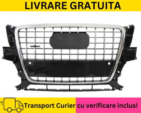 Q5 8R 2008-2017 - Grila Masca Radiator Sport fara emblema AudiQ5 + S-LINE 2008-2012 cu orificii senzori parcare crom/negru
