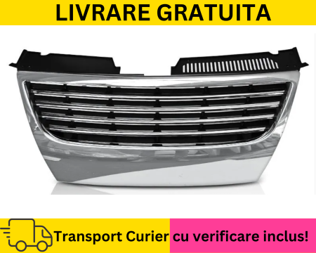 PASSAT B6 2005-2010 - Grila Radiator fara emblema fata VW Passat B6 2005-2010 Cromata fara gauri senzori parcare