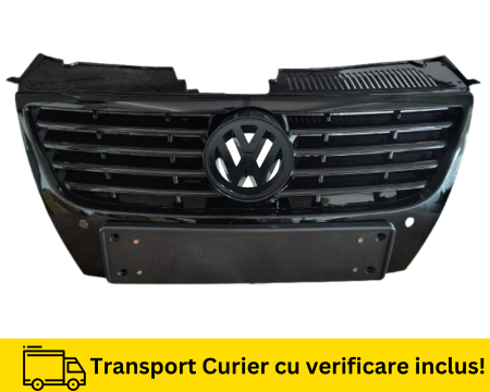 PASSAT B6 2005-2010 - Grila Radiator fata cu emblema VW Passat B6 2005-2010 Negru lucios cu gauri senzori parcare