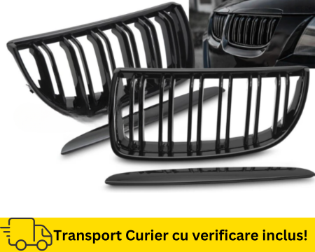 SERIA 3 E90 E91 SEDAN COMBI - Set Grile Bara fata nari duble BMW Seria 3 E90 E91 2005-2008 Negru lucios