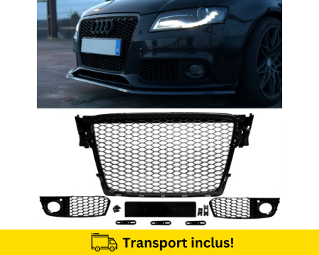 A4 B8 2007-2011 - Set Grile Bara fata proiectoare Audi A4 B8 2007-2011 Fagure Negru lucios