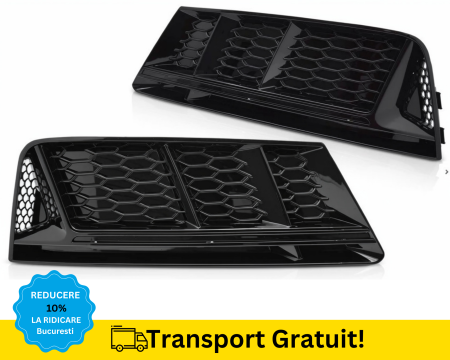 AUDI - Grile capace Bara fata proiectoare Audi A4 B9 2015-2019 Negru lucios