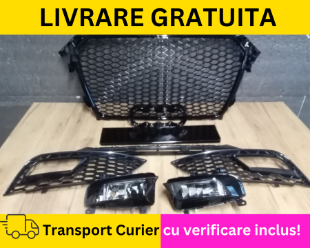 AUDI - Grile RS Fagure Negru lucios + Proiectoare ceata Bara fata Audi A4 B8.5 2011-2015