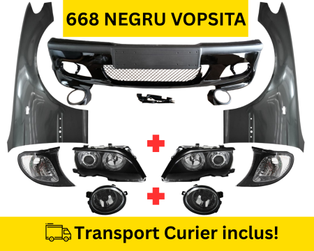 Pachet Bara, Aripi faruri, proiectoare fata M-Tech BMW Seria 3 E46 Sedan Touring FSL 2001-2005 668 NEGRU LUCIOS la culoare VOPSITA