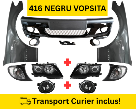 SERIA 3 E46 1998-2005 - Pachet Bara, Aripi faruri, proiectoare fata M-Tech BMW Seria 3 E46 Sedan Touring FSL 2001-2005 416 NEGRU CARBON la culoare VOPSITA