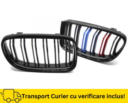 SERIA 3 E90 E91 SEDAN COMBI - Set Grile Bara fata nari duble BMW Seria 3 E90 E91 FSL 2008-2011 Negru lucios